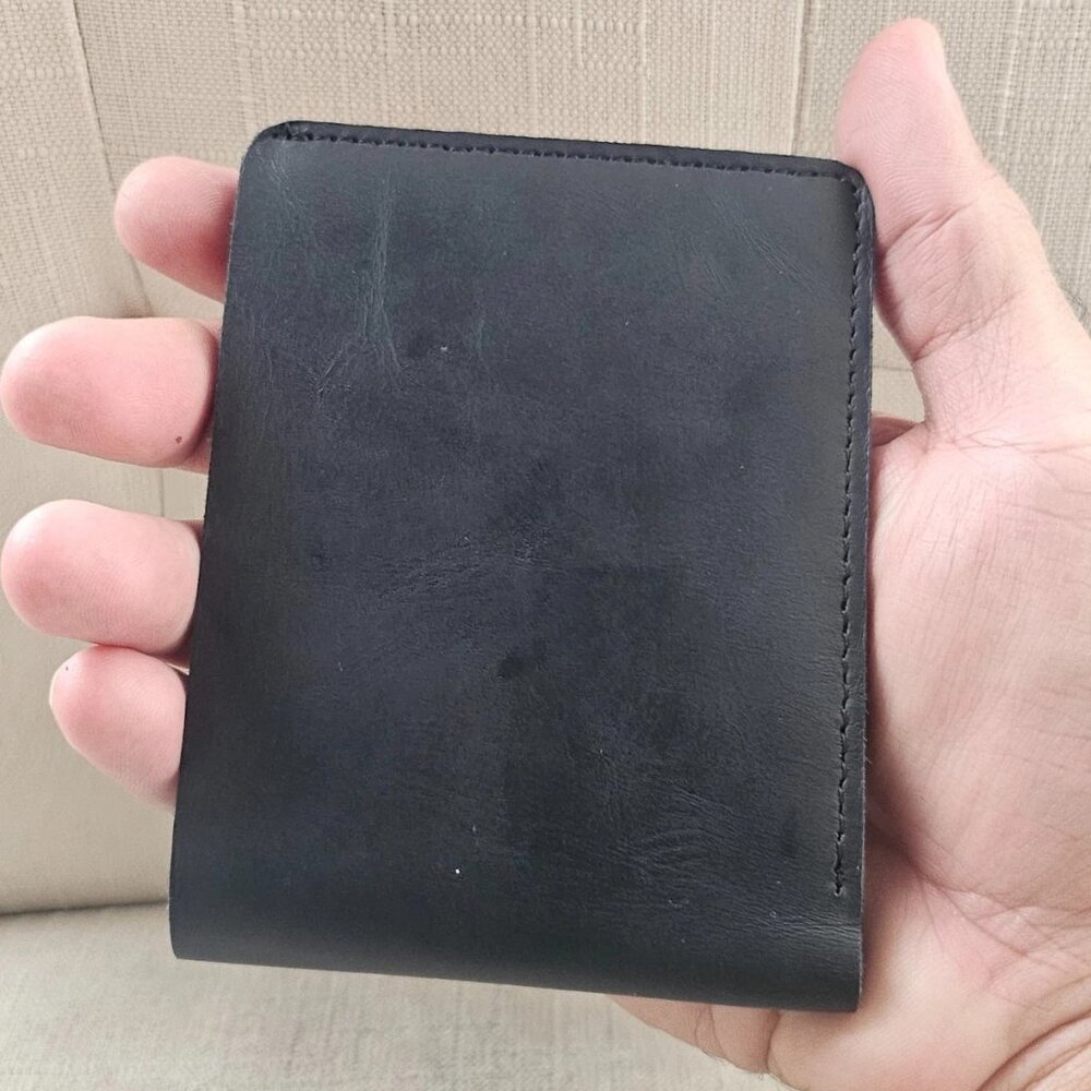 All Leather Billfold Slim Bifold Cardholder Handmade Wallet Black Purse Handmade